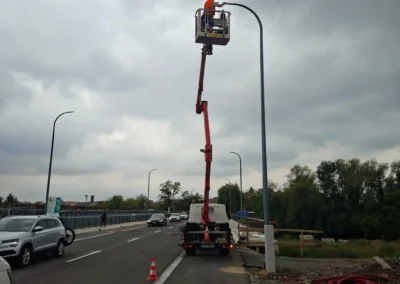 Veřejné LED osvětlení - provizorní a stálý most, ŘSD, Strabag - Břeclav