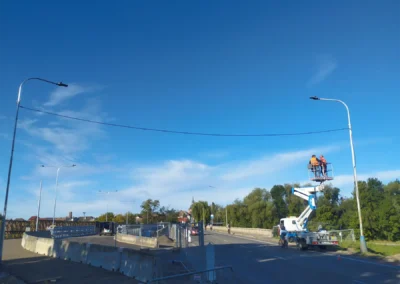 Veřejné LED osvětlení - provizorní a stálý most, ŘSD, Strabag - Břeclav